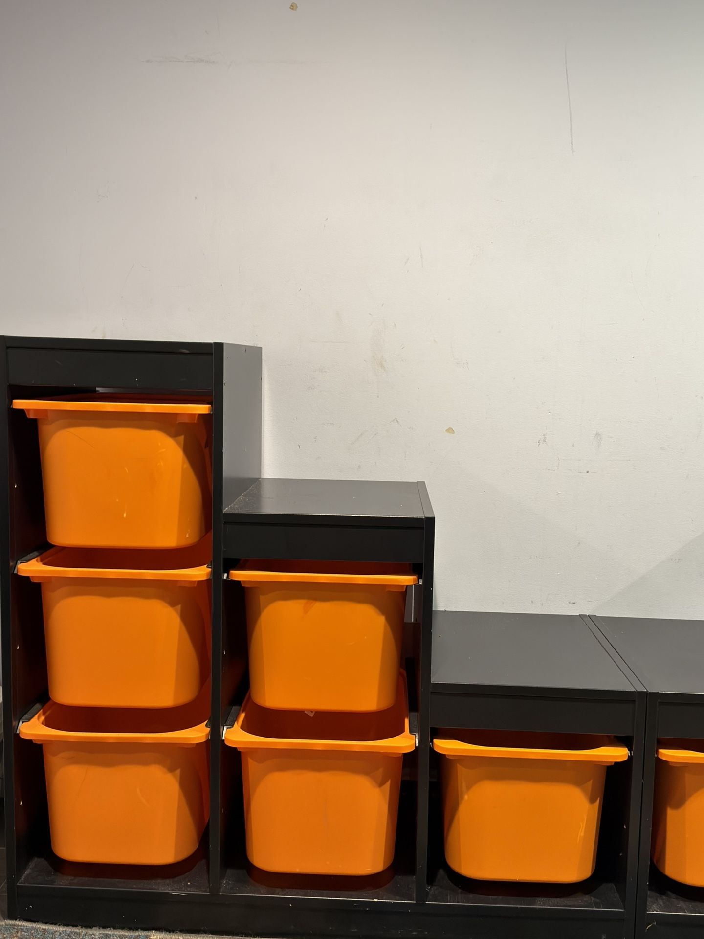 Wood Bins With Orange Plastic Bins -storage