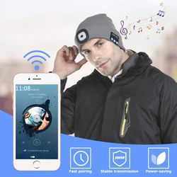 Unisex Bluetooth Beanie Hat with Light, Built-in Speaker Mic, Headlamp Cap with Headphones