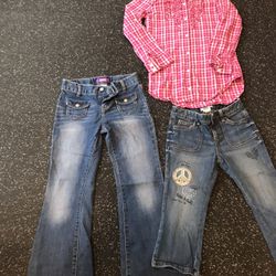 2 pair Girls Old Navy Jeans with plaid top