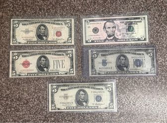 Lot of 5. US $5 bank notes