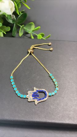 NO FADE Adjustable Sterling Silver Plated Evil Eyes Charm Bracelet