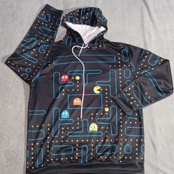 Men's Size Xlarge Pacman Theme Hoodie Video Game Map Design