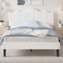 VECELO Twin Size Upholstered Platform Bed Frame with Adjustable Headboard