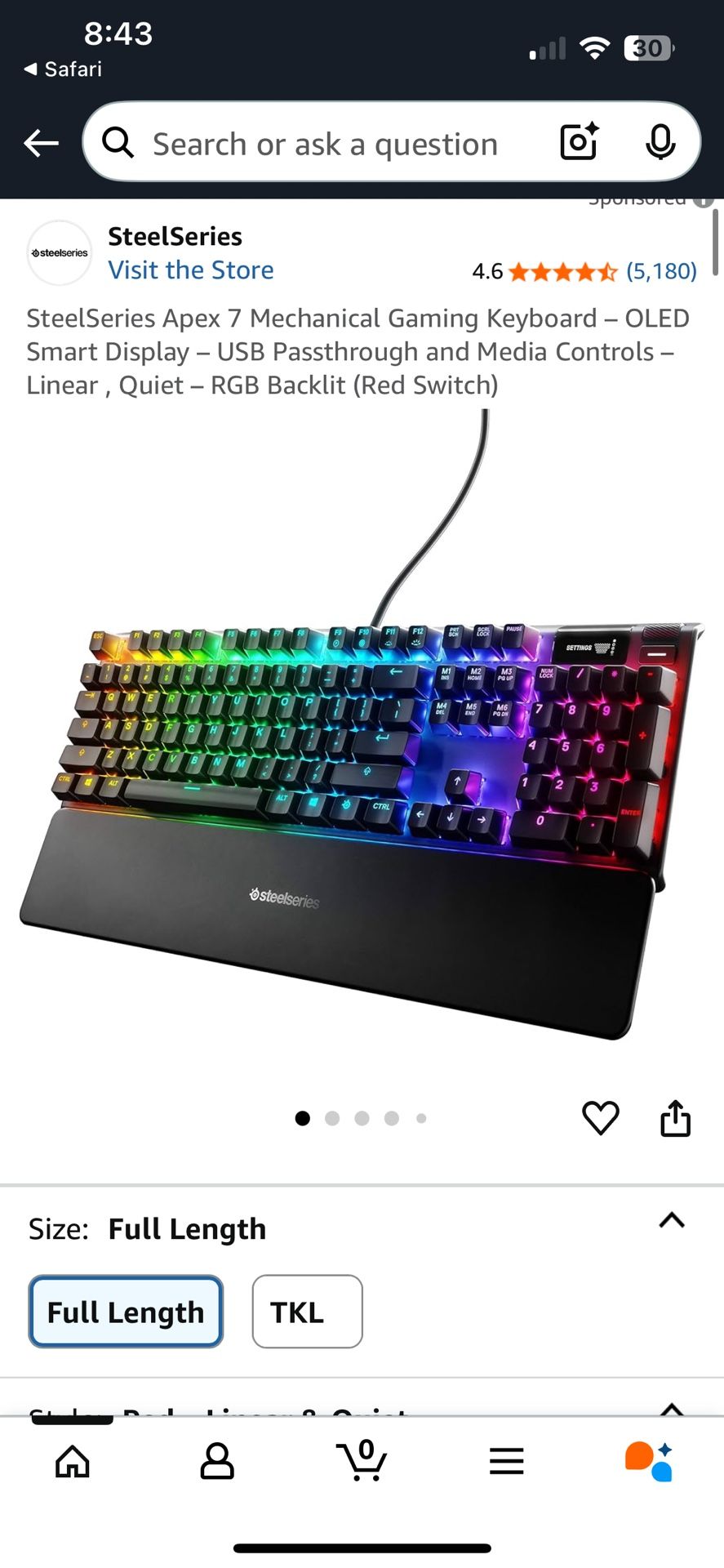 SteelSeries Apex 7 Keyboard Computer Gaming (Red Switch)
