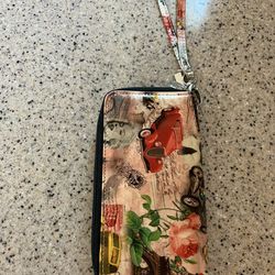 Pink/multicolored Collage Double Zippered Compartment Wristlet 
