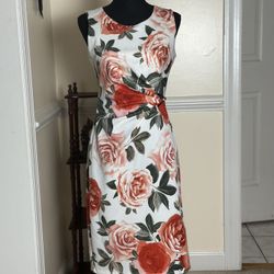 En Focus Studio Orange & White Floral Sheath Sleeveless Dress