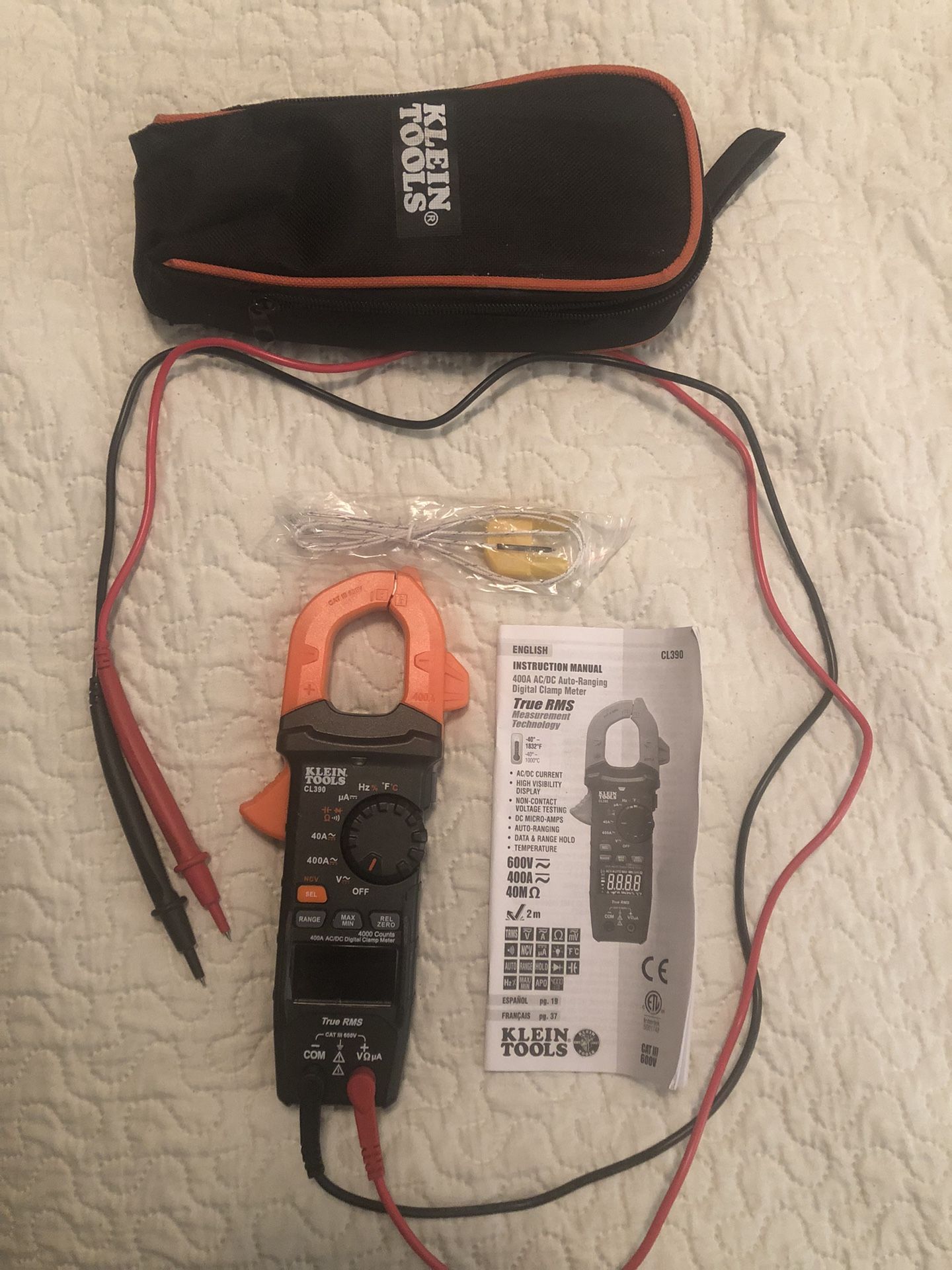 KLEIN TOOLS CL390 DIGITAL CLAMP METER, REVERSE CONTRAST DISPLAY, AUTO RANGING