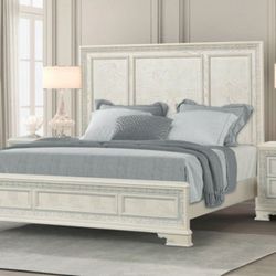 Traditional E-king Bed in Creamy White Finish...