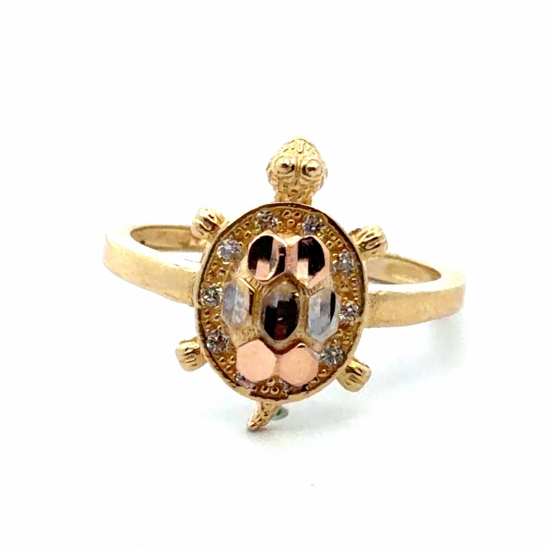Woman’s Ladies 14k Tri Toned Rose White Yellow Gold Turtle Ring Size 6 GP3130694