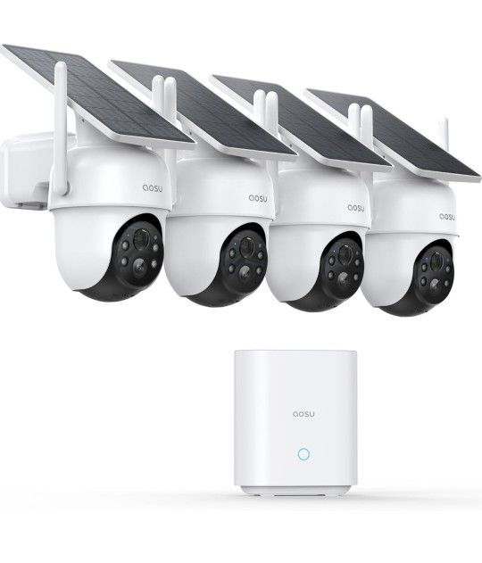 Security Cameras Outdoor Wireless, 4 Cam-Kit, No Subscription, Solar-Powered, Home Security Cameras System