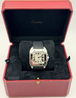 Cartier Santos 100 XL 38mm Stainless Steel Case White Roman dial black 2656