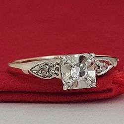 ❤️14k Size 6.75 Precious Solid Yellow and White Gold Diamond Art-Deco Ring!/ Anillo de Oro con Diamante Genuino! 👌🎁Post Tags: Anillo de Oro