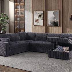 Corduroy Sectional Sleeper Sofa Pullout Bed With Storage 