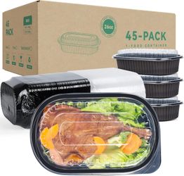 YANGRUI 26oz Take Out Containers, 45-Pack Reusable Extra-Thick Meal Prep Boxes, Leakproof, BPA-Free