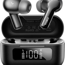 TOZO Hybrid Active Noise Cancelling Wireless Earbuds with 6 Mics AI Clear Call Ear Buds 55H Playtime with LED Display 32 Preset EQs via APP Bluetooth 