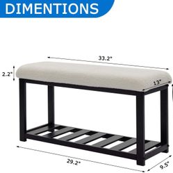 2-Tier White Metal Shoe Bench with Storage Shelf - Sturdy Entryway Shoe Rack & Ottoman Seat  white/Black(Tier Metal)