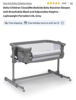 BRAND NEW! Delta Children Close2Me Bedside Baby Bassinet, Grey