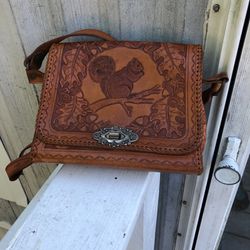 Leather Purse With Squirrel & leaves Print 