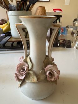 Vintage Ceramic Vase with Applied Roses