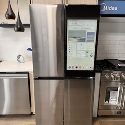 New Samsung - Bespoke 29 Cu. Ft. 4-Door Flex French Door Smart Refrigerator with AI Family Hub+ - Stainless Steel Model: RF29DB9900QDAA