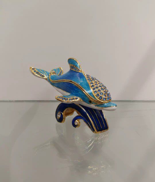 Jeweled / Rhinestone Dolphin trinket / figurine - $24.99 ( NEW ) white/blue/gold