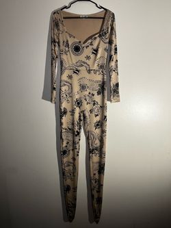 Fashion Nova Printed Long Sleeve Jumpsuit | Size Large | Neutral Graphic Print