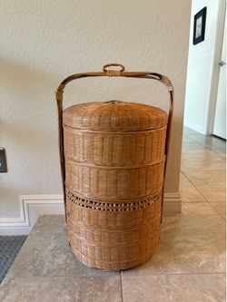 Vintage 4-Tier Asian Wedding Basket Wicker Rattan