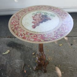 Vintage Hand Painted Glass Top  Wooden 