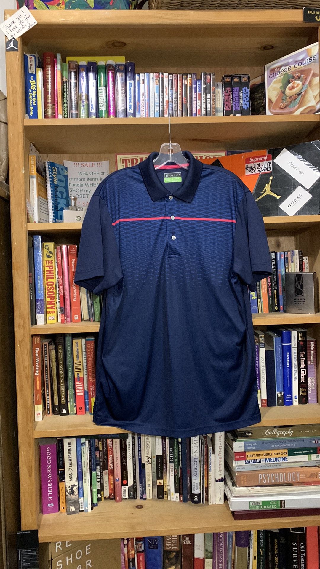 PGA TOUR-blue w/pink stripe short sleeve PRO SERIES ‘ATHLETIC FIT’ polo shirt