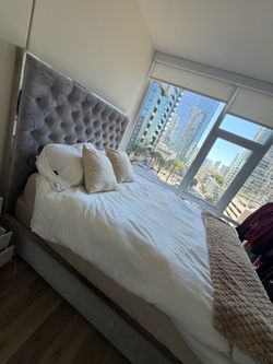 Queen size Gray Velvet Bed Frame