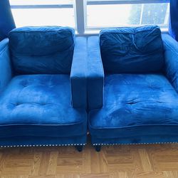 2 Blue Microsuede Chairs