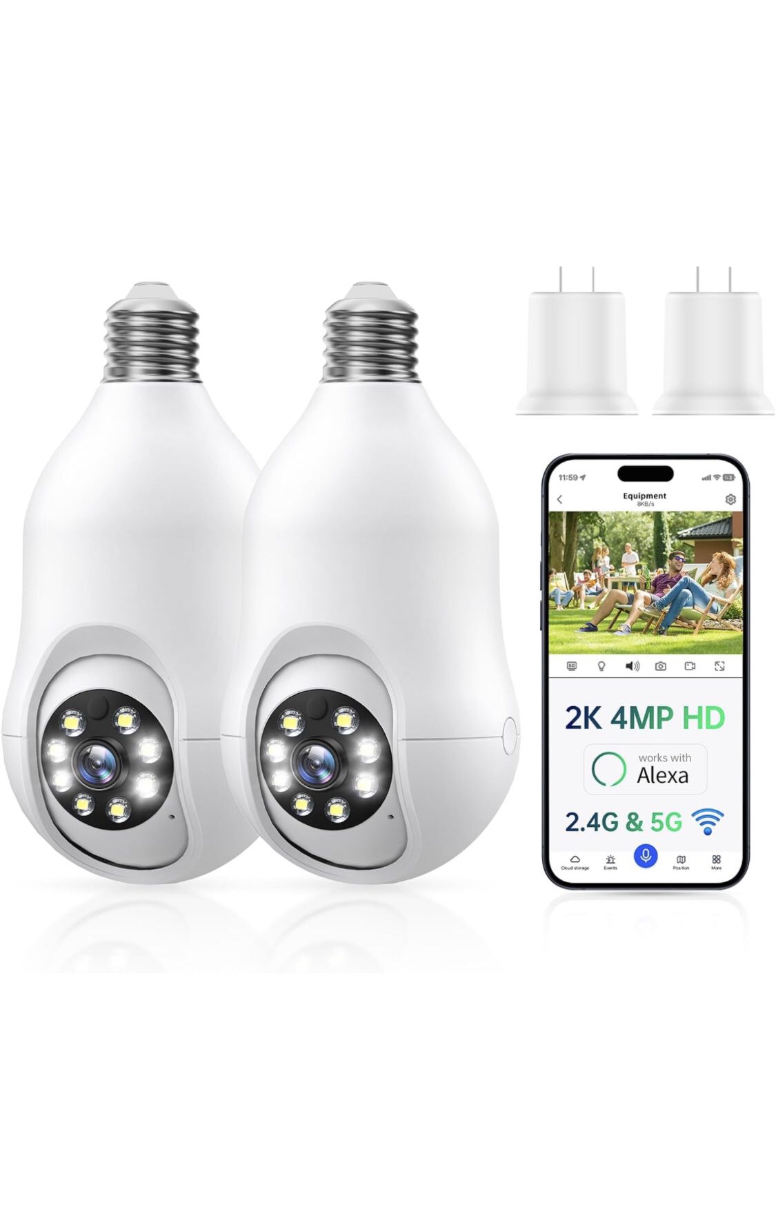 Light Bulb Security Camera, 5G/2.4GHz WiFi 2K Lightbulb Cameras Outdoor with E27 Socket, Motion Detection and Siren Alarm,Two-Way Talk,Color Night Vis