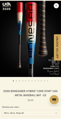 2026 BONESABER HYBRID "LONE STAR" USA METAL BASEBALL BAT -10