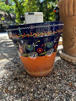 Hand-Painted Talavera Style Terra Cotta Planter