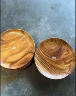 13 Original vintage monkey pod wooden plates