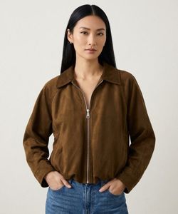 STEVE MADDEN Brown Suede Zip-Up Bomber Jacket