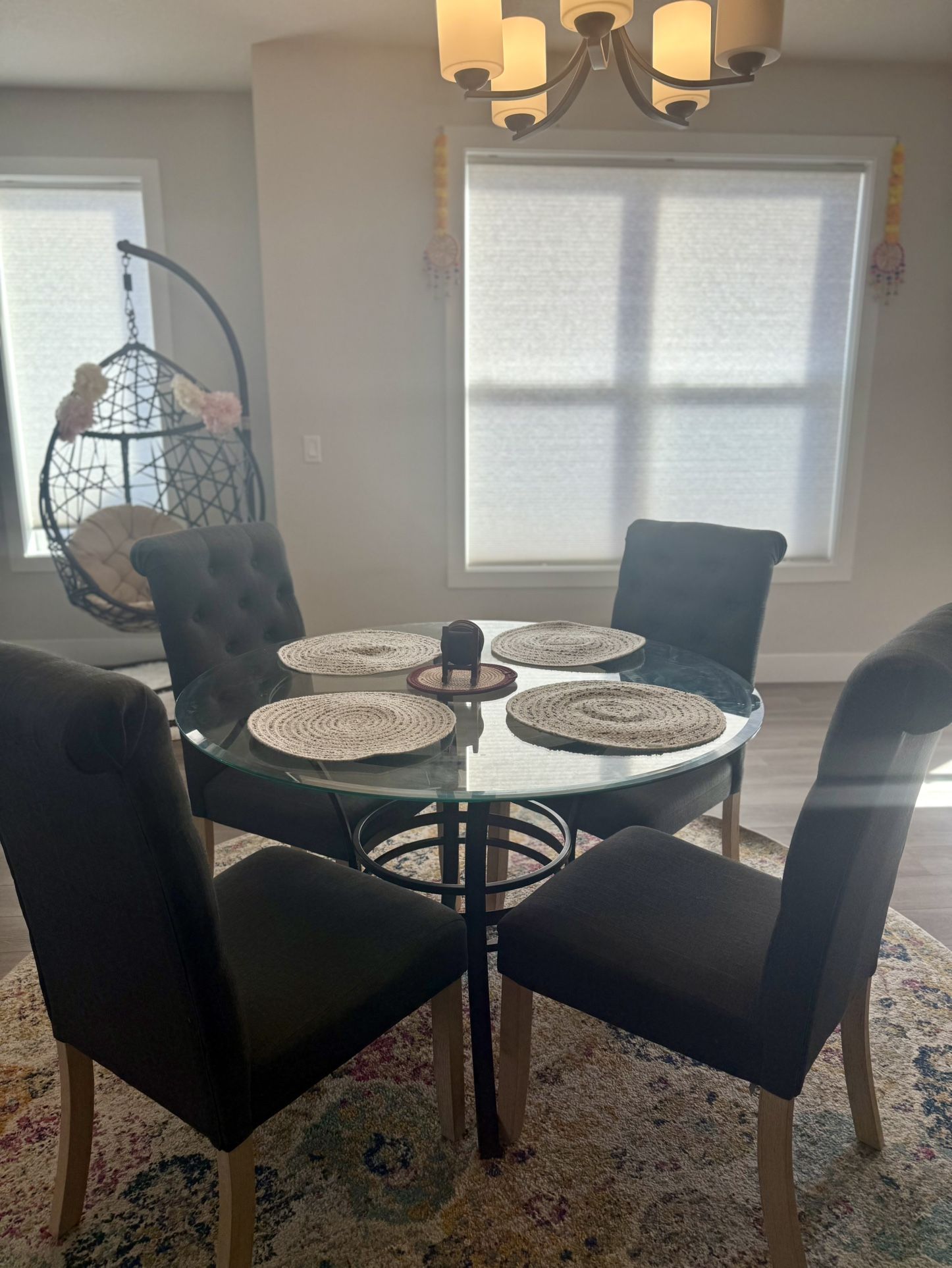 Glass Round Table With 4 Cushion Chairs