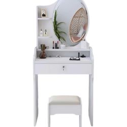 White Makeup Table Modern Minimalism Vanity Table with Led Lights，Good Gift for girls 
