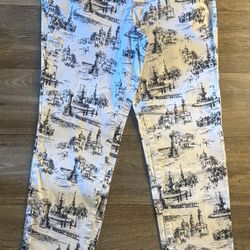 Charter Club Bristol Ankle Skinny Jeans in White with Black Scenic Print
