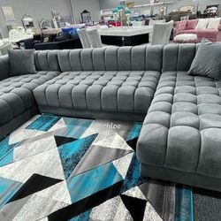 
÷ASK DISCOUNT COUPON😎 sofa Couch Loveseat Living room set sleeper recliner daybed futon 》aria Gray Velvet Double Chaise Sectional     
