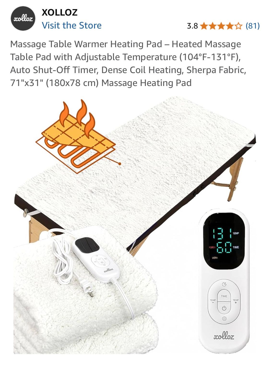 YOLLOZ New Massage Table Warmer Heating Pad W Adjustable Temp
