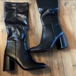 New! Madden Girl Block Heel Stretch Boots. Black, Size 8.5