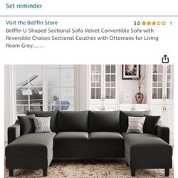 Belffin U Shaped Sectional Sofa Velvet Convertible Sofa