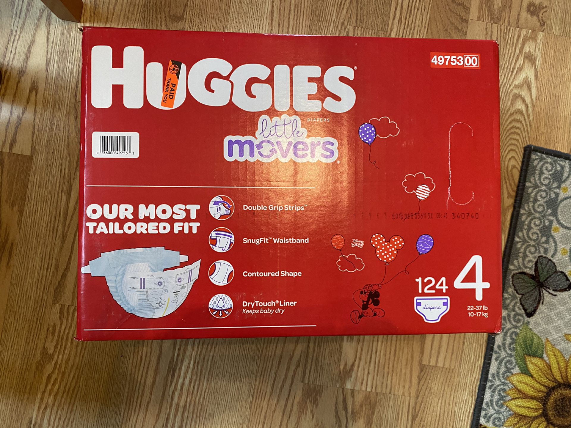 Huggies Diapers size 4. 124 diapers in a never opened box.