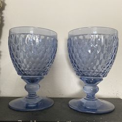 2 Villeroy & Boch Boston Blue Crystal Goblets 