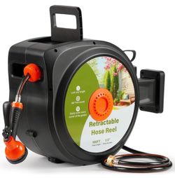 Retractable Garden Hose Reel Wall Mounted 1/2-IN 100-FT Water Hose