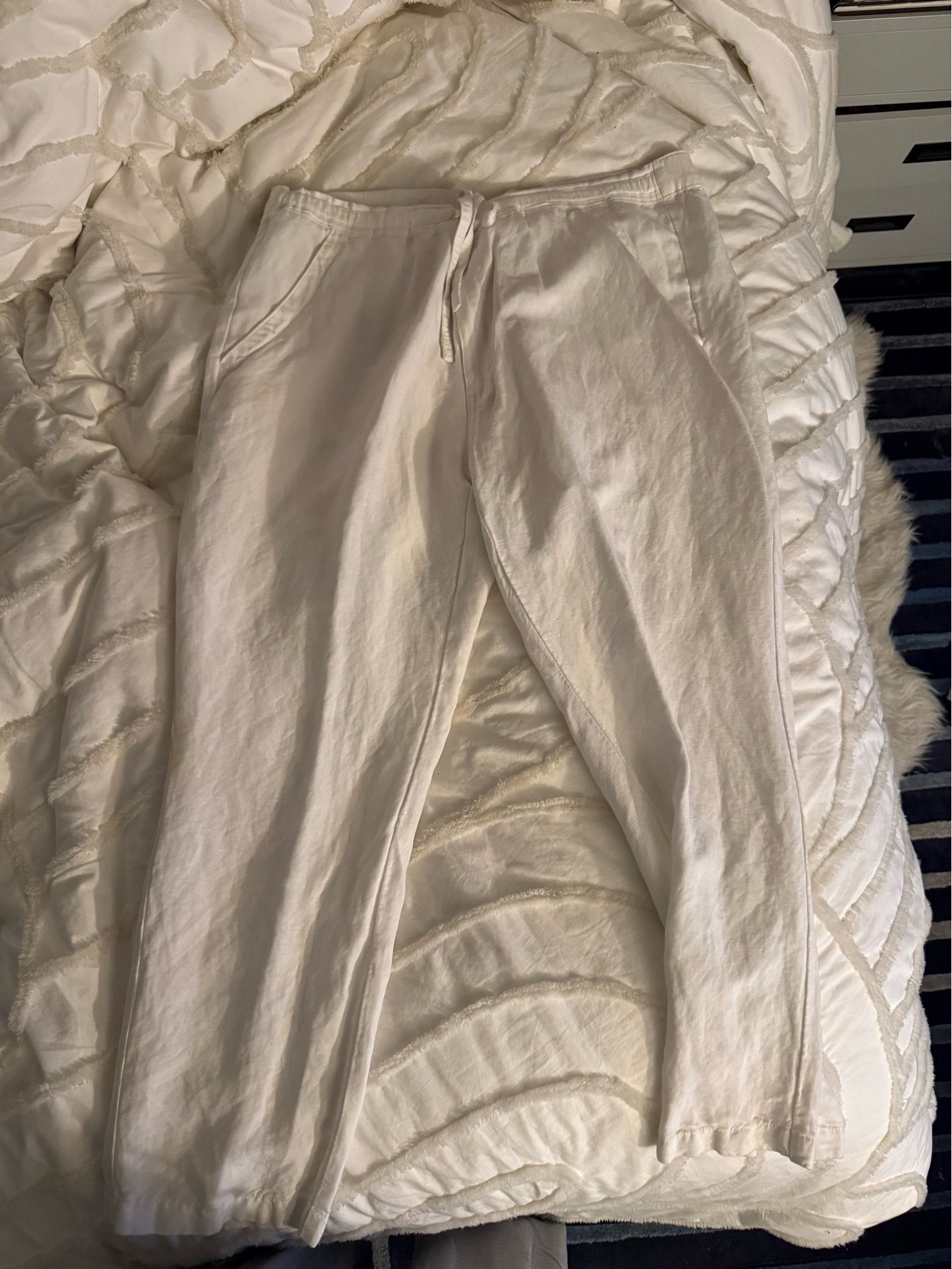 Cubavera Men's White Linen Drawstring Elastic Waist Pants w/ Pockets Size L