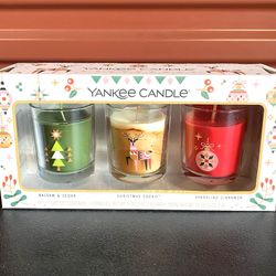 set Of 3 - New Yankee Candle: Balsam/Cedar, Christmas Cookie & Sparkling Cinnamon, 5 Oz Each