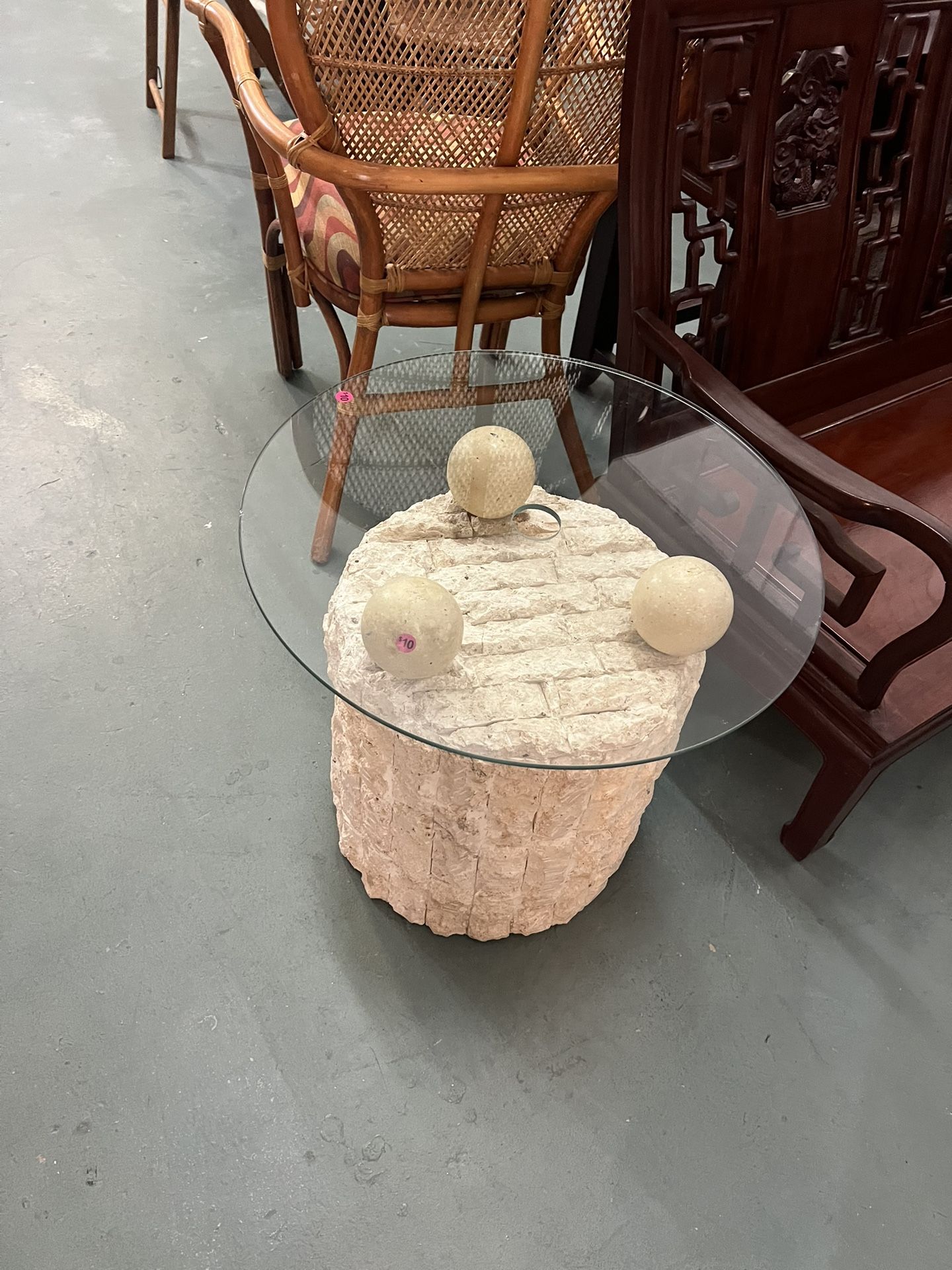 Stone End Table With Glass Top