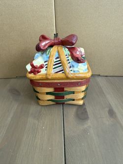 Longaberger Little Gift Basket Box With Ceramic Top Lid 2006 Christmas 